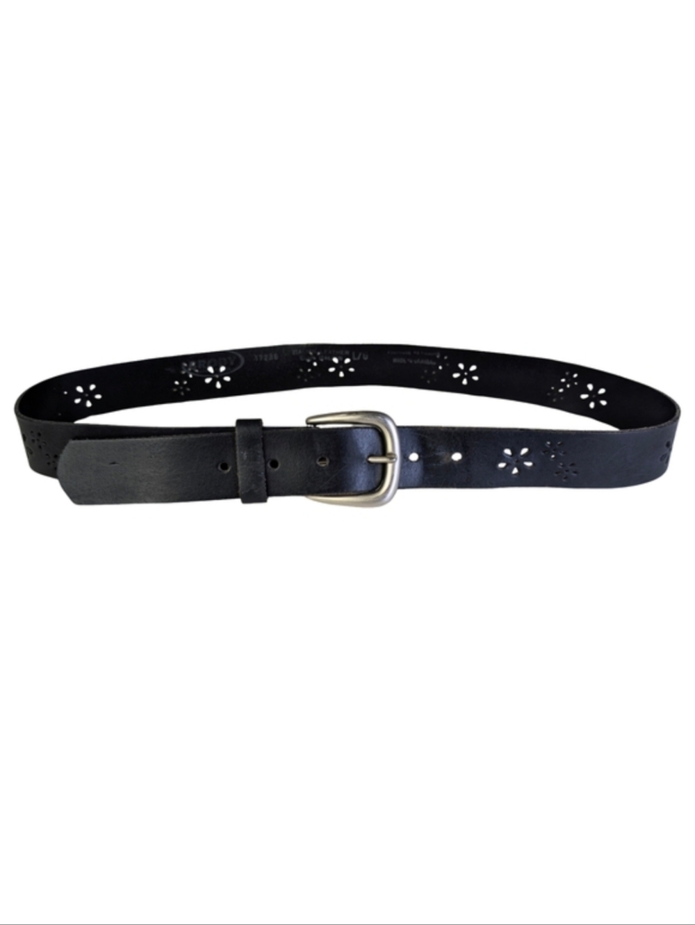 Y2K Brody Black Leather Belt Floral Cutout Made in Canada Western Boho | Large